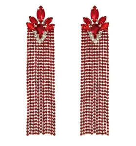 Kolczyki czerwone złote nitki z cyrkoniami 2w1