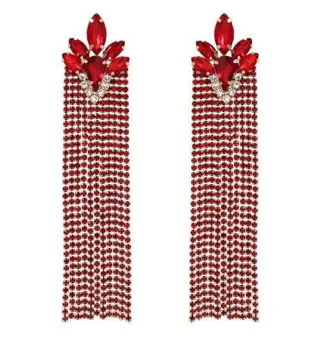 Kolczyki czerwone złote nitki z cyrkoniami 2w1