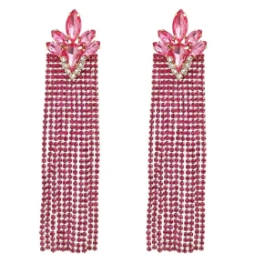 Kolczyki różowe złote nitki z cyrkoniami 2w1