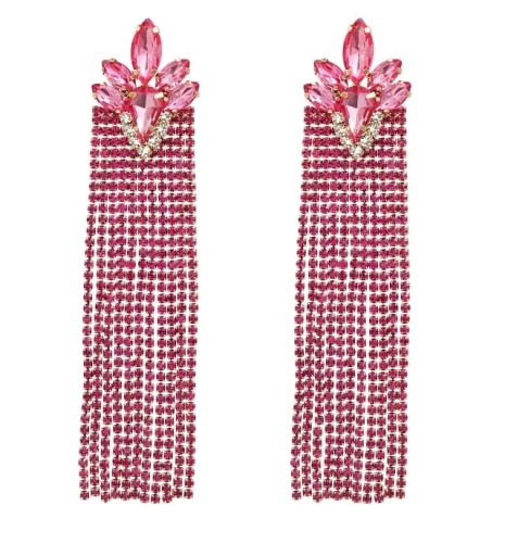 Kolczyki różowe złote nitki z cyrkoniami 2w1