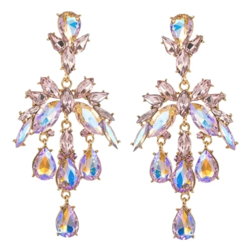 Kolczyki różowe efektowne długie z wiszącymi łezkami