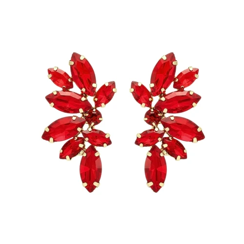 Kolczyki złote skrzydła czerwone z cyrkoniami