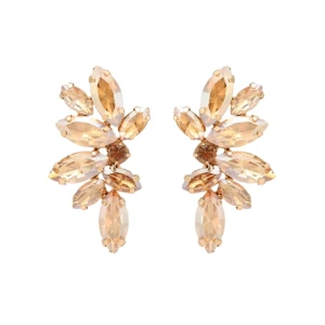 Kolczyki złote szampańskie skrzydła z cyrkoniami