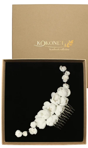 Grzebyk kwiatowy ślubny LIDIA silver