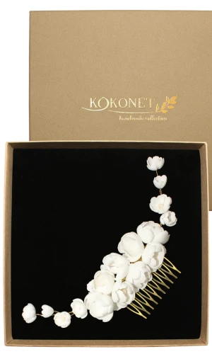 Grzebyk kwiatowy ślubny LIDIA gold