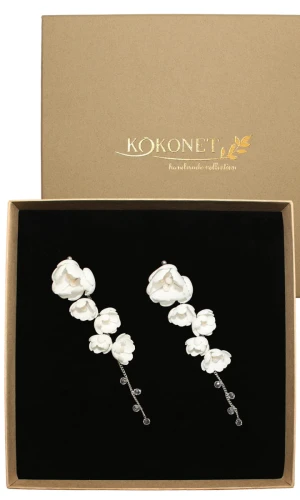 Kolczyki ślubne kwiatowe PEONY silver