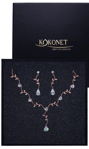 Komplet ślubny różowe złoto kolczyki naszyjnik MUHER rose