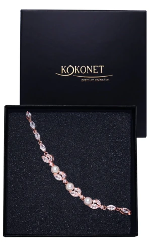 Bransoletka ślubna w różowym złocie z perłami DAISY rose