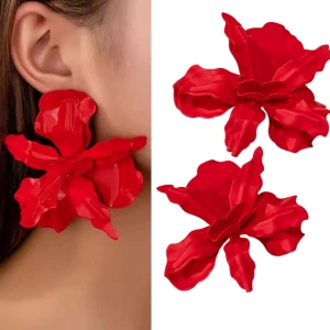 Kolczyki czerwone efektowne duże kwiaty