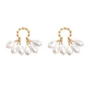 Kolczyki białe perły złote wiszące drobne