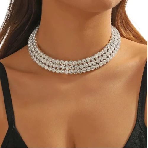 szeroki choker z KAMIENIAMI efektowna biżuteria na wesele ślub regulowana