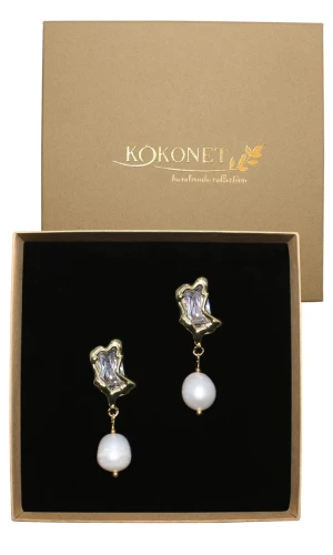 Kolczyki złote z perłami słodkowodnymi i cyrkoniami VIDA gold