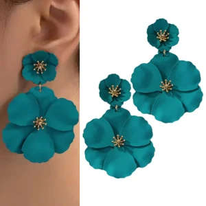 Kolczyki zielone podwójne kwiatki