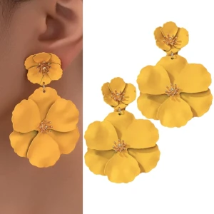 Kolczyki żółte podwójne kwiatki