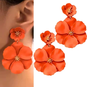 Kolczyki pomarańczowe podwójne kwiatki
