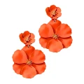 Złote kolczyki 6cm pomarańczowy żywe kwiatki płatki wiszące sztyft WESELE