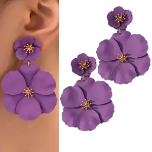Kolczyki fioletowe podwójne kwiatki