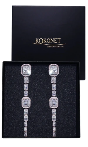 SREBRNE wiszące podłużne nitki kolczyki kryształowe luksusowa BIŻUTERIA