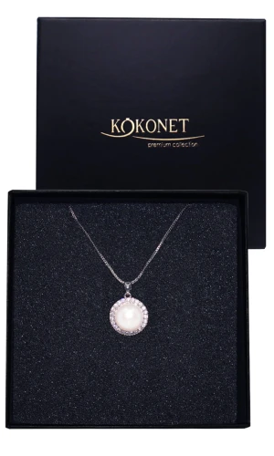 Srebrny Naszyjnik perłowy pojedynczy elegancki z cyrkoniami łańcuszek ślub