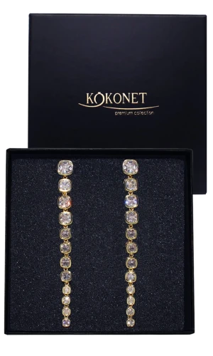 Długie złote kolczyki EFEKTOWNE ozdobne swarovski wiszące ślubna biżuteria