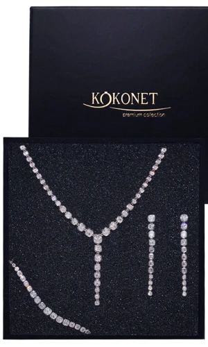 Efektowny zestaw biżuterii srebrnej KOLIA kolczyki bransoletka BOGATY ślub