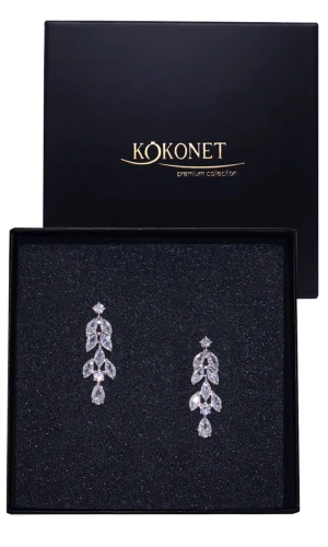 SREBRNE kolczyki listki wiszące łezki sztyfty wizytowe modna biżuteria ŚLUB