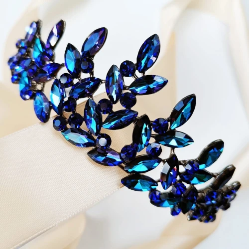 NIEBIESKA czarna tiara DIADEM kostium OPALIZUJĄCA elegancka bal karnawał