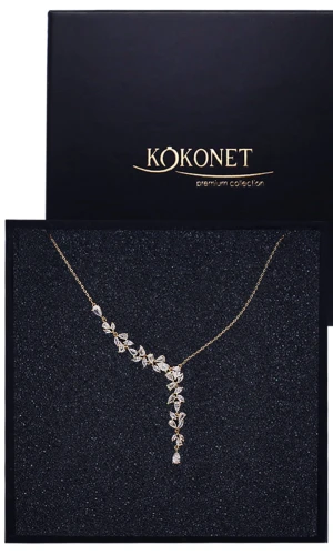 naszyjnik asymetryczny złoty elegancki ŚLUBNY kryształki listki boho GLAM