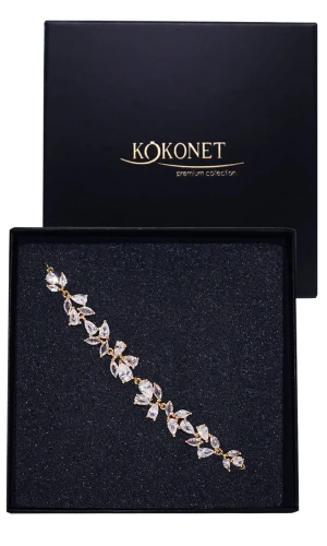 Pozłacana bransoletka ślubna regulowana listki cyrkonie kryształki PREZENT