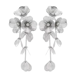 Kolczyki srebrne duże kwiaty wiszące boho