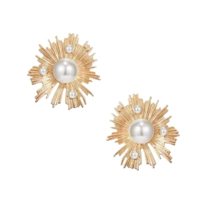 Kolczyki białe złote perły słoneczka