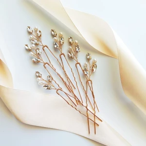 Zestaw 6 wsuwek z cyrkoniami i perełkami złote