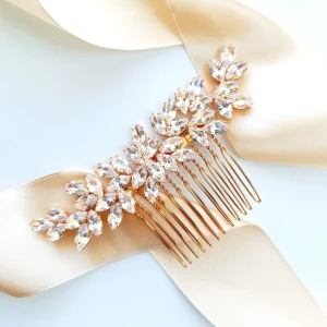 Efektowny złoty grzebyk do fryzury ślubnej