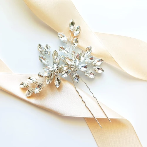 Ozdoba do włosów srebrna KOKÓWKA wsuwka spinka szpilka z kwiatami błysk