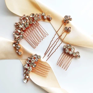 Różowe złoto zestaw eleganckich ozdób do włosów z cyrkoniami w stylu glamour