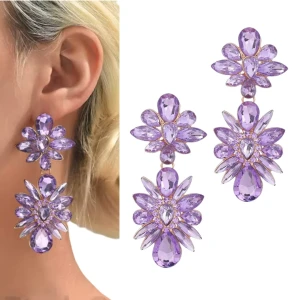 Kolczyki fioletowe lawendowe z dużymi aplikacjami
