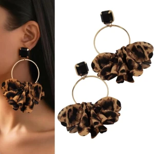 Kolczyki brązowe złote koła z panterką