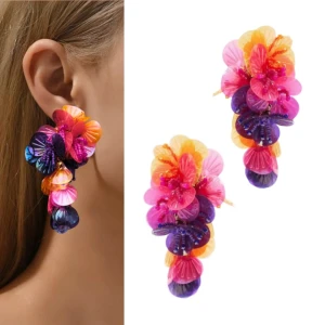 Kolczyki kolorowe kwiaty akrylowe płatki