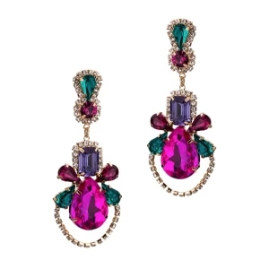 Kolczyki kolorowe złote wiszące fuksja