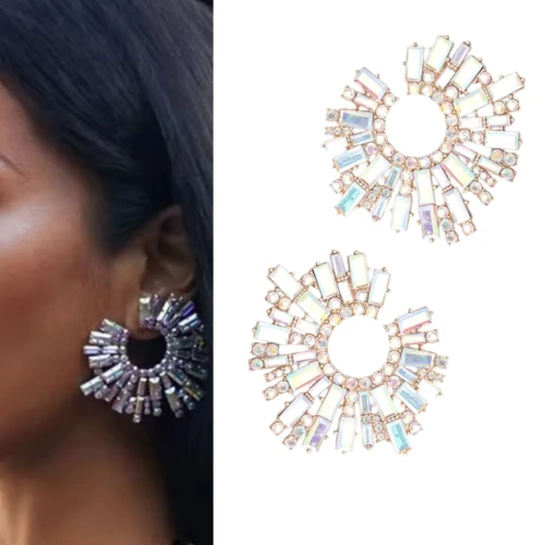 Duże złote kolczyki holograficzne sztyft EFEKTOWNE wizytowe mega modne