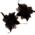 Czarne okazałe kwiaty kolczyki XXL z piórami sztyfty EFEKTOWNE widoczne