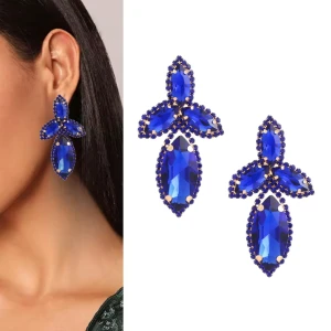 Kolczyki złote niebieskie przy uchu duże cyrkonie efektowne