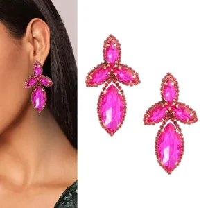 Kolczyki różowe przy uchu duże cyrkonie efektowne