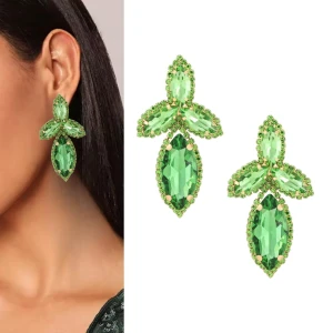 Kolczyki zielone przy uchu duże cyrkonie efektowne