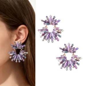 Kolczyki fioletowe wiszące opalizujące rozety