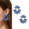 Niebieskie złote kobaltowe opalizujące kolczyki rozety cyrkonie efekt