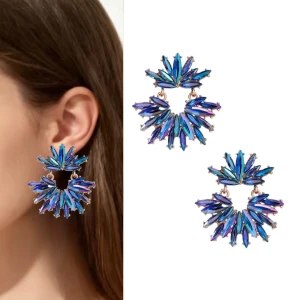 Kolczyki niebieskie wiszące opalizujące rozety