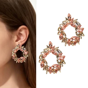 Kolczyki złote champagne koła z cyrkoniami