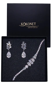 Kolczyki i bransoletka - Komplet ślubny JUDIT + LUMINA silver