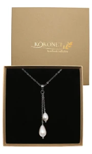 Srebrny naszyjnik ślubny z perłami w kształcie kropli PAULA silver